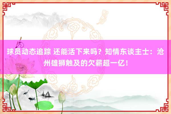 球员动态追踪 还能活下来吗？知情东谈主士：沧州雄狮触及的欠薪超一亿！