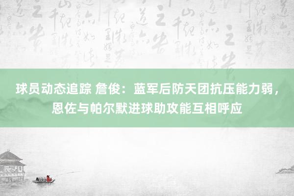 球员动态追踪 詹俊：蓝军后防天团抗压能力弱，恩佐与帕尔默进球助攻能互相呼应